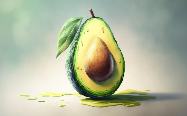 Avocado disegnato su sfondo bianco acquerello frutta tropicale verdure alimenti biologici ai generati