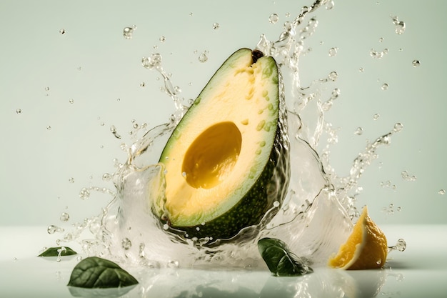 Avocado in spruzzi d'acqua generativa ai