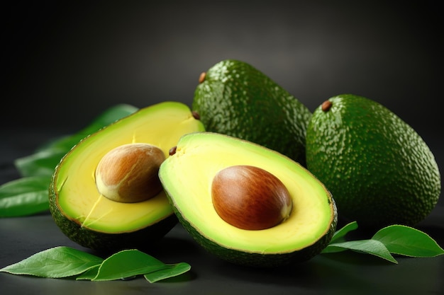 Avocado sinfonico verde che danza con le foglie su uno sfondo chiaro PNG o bianco