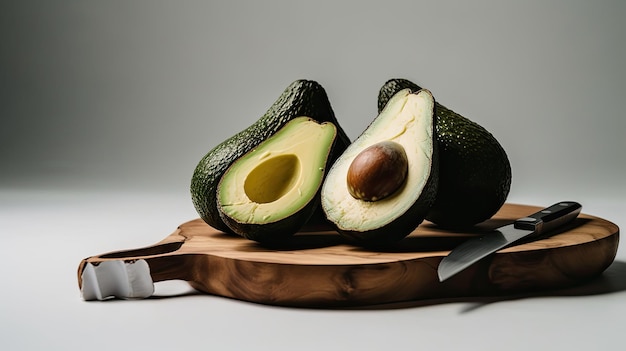 Avocado su un tagliere con un coltello