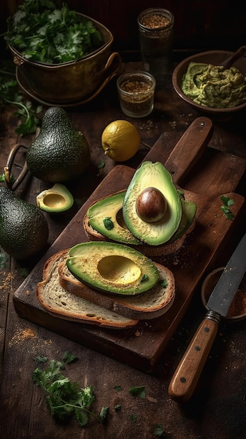 Avocado su una tavola di legno con accanto un coltello