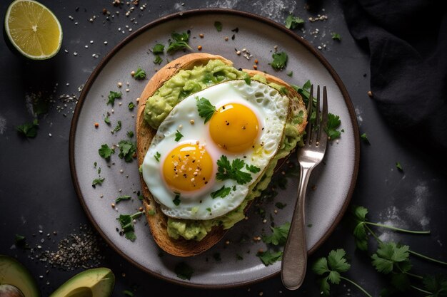 Avocado toast con uova su un piatto