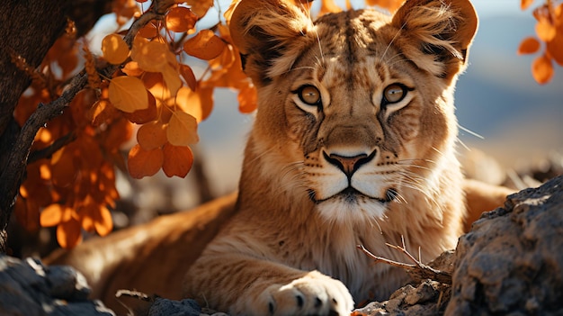 Avventura in safari Maestosa leonessa che riposa all'ombra di un albero nella savana africana catturando la bellezza e il potere della fauna selvatica