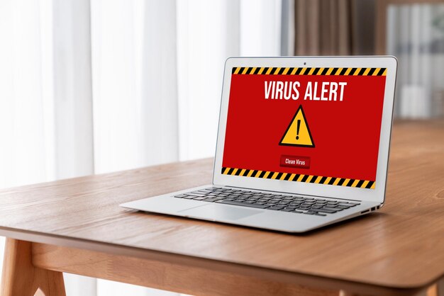 Avviso di avvertimento di virus sullo schermo del computer rilevato minaccia informatica moderna hacker virus informatici e malware