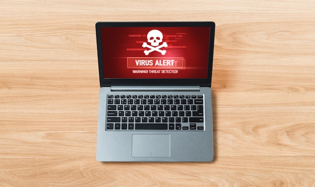Avviso di avvertimento di virus sullo schermo del computer rilevato minaccia informatica moderna