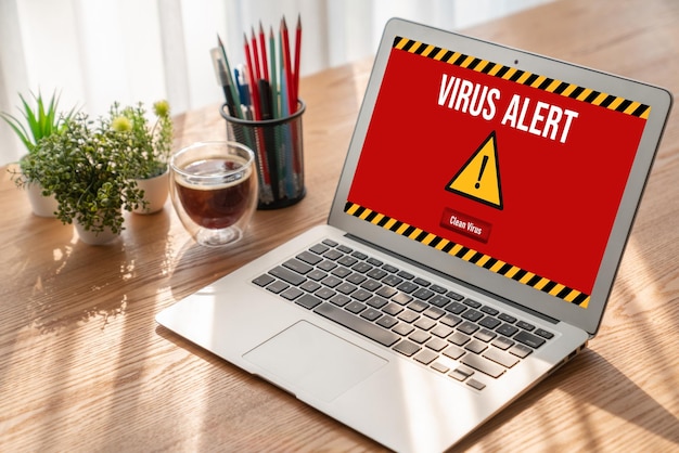 Avviso di avviso di virus sullo schermo del computer rilevato una minaccia informatica modesta