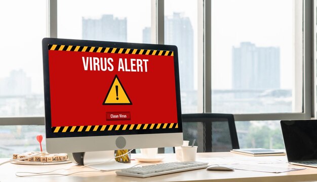 Avviso di avviso virus sullo schermo del computer rilevato una minaccia informatica modesta