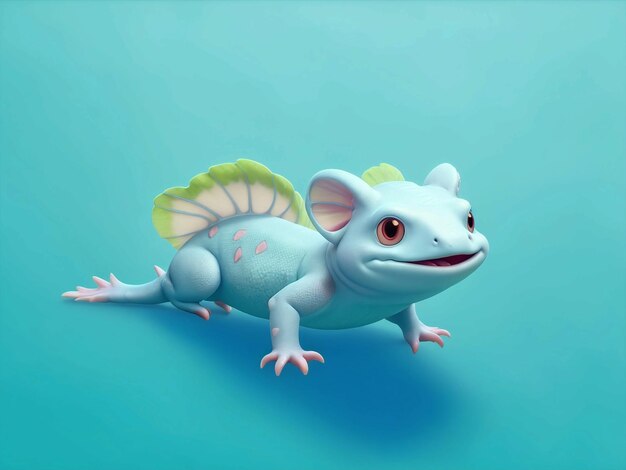 Axolotl a corpo intero sfondo blu e verde