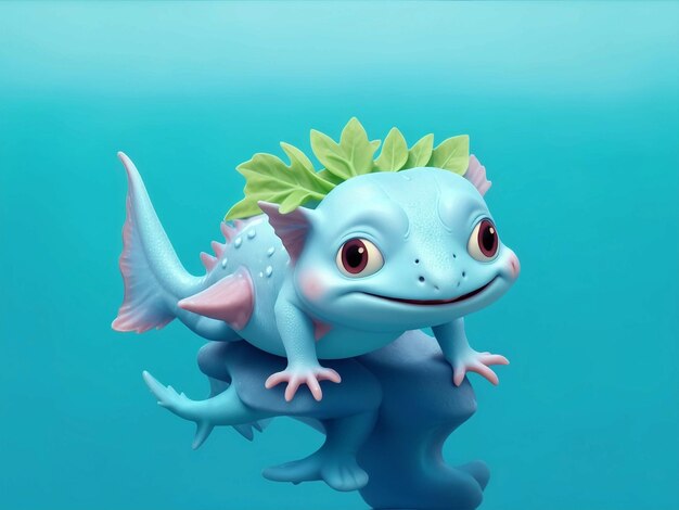 Axolotl a corpo intero sfondo blu e verde