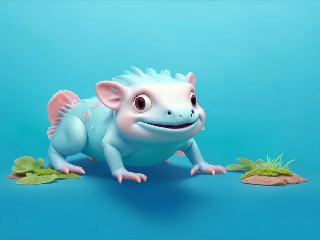 Axolotl a corpo intero sfondo blu e verde