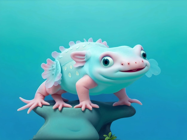 Axolotl a corpo intero sfondo blu e verde
