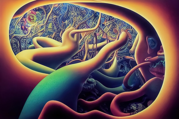 Ayahuasca esperienza guarigione olistica intuizione spirituale visione psichedelica illustrazione 3D