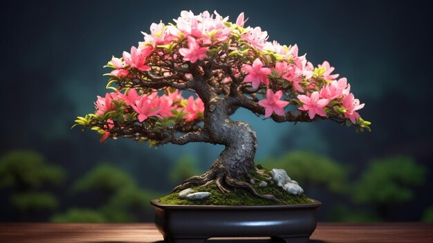 Azalea bonsai albero ultra dettagliato foglie realistiche carta da parati immagine arte generata dall'IA