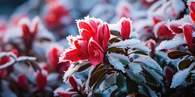 Azalea congelata con foglie rosse