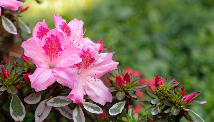 Foto azalea in fiore nel giardino con spazio di copia