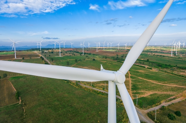 Azienda agricola della turbina di vento dalla vista aerea