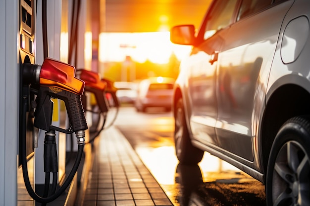 Azione della stazione di servizio L'ugello del carburante garantisce il rifornimento completo del serbatoio dell'auto