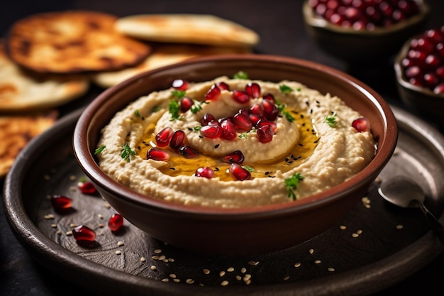 Baba ghanouj su uno sfondo di marmo generativo ai