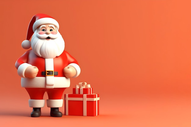 Babbo Natale 3D con un regalo su sfondo rosso