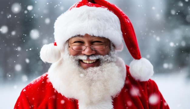 Babbo Natale afro-americano Babbo natale nero afro nella neve bianca