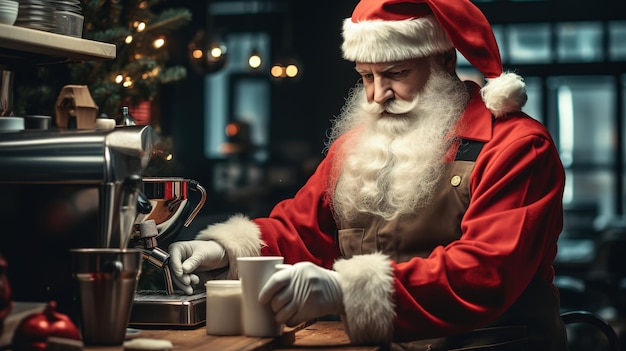 Babbo Natale beve caffè in casa Generativo Ai