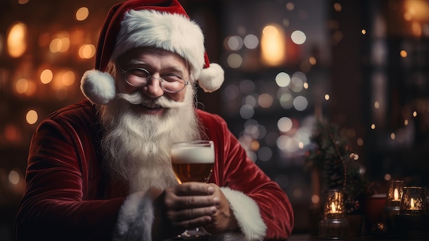 babbo natale beve champagne durante la celebrazione del natale