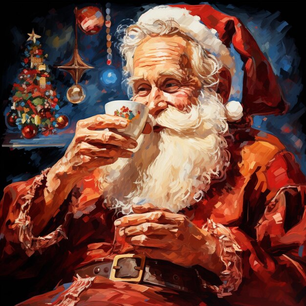 Babbo Natale beve latte e mangia cioccolato in stile 1395 Ai generato arte