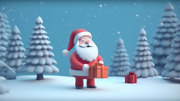 Babbo Natale carino con albero di Natale generato dall'intelligenza artificiale