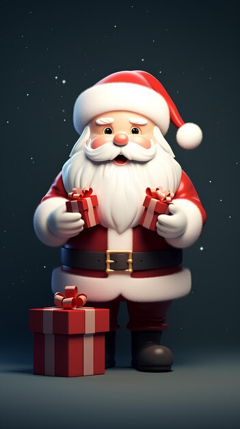 Babbo Natale carino e scatola regalo 3D rendering stile Buon Natale sfondo