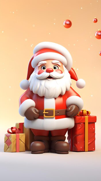 Babbo Natale carino e scatola regalo 3D rendering stile Buon Natale sfondo