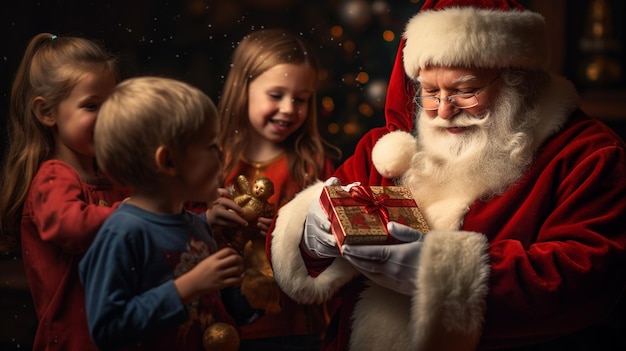 Babbo Natale che fa un regalo al giocattolo per bambini