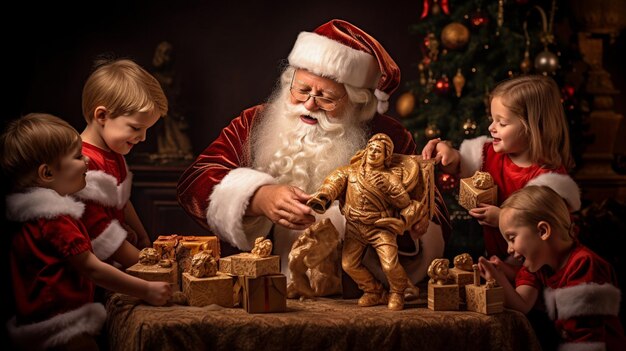 Babbo Natale che fa un regalo al giocattolo per bambini