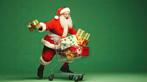 Babbo Natale che spinge il carrello