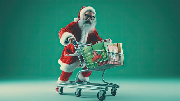 Babbo Natale che spinge il carrello