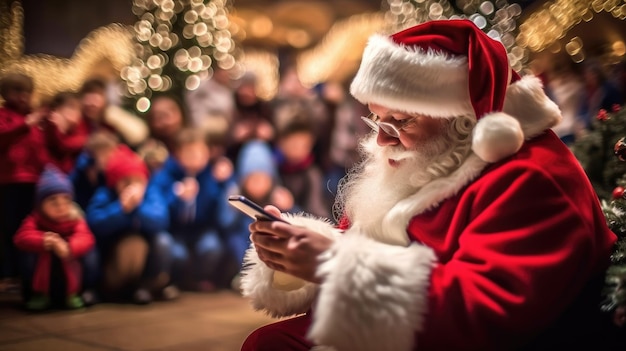 Babbo Natale con in mano un telefono