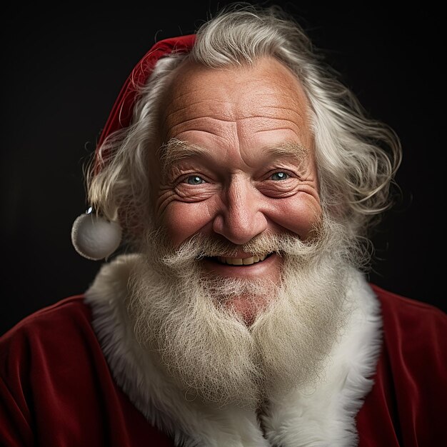 Babbo Natale con la barba che sorride alla telecamera