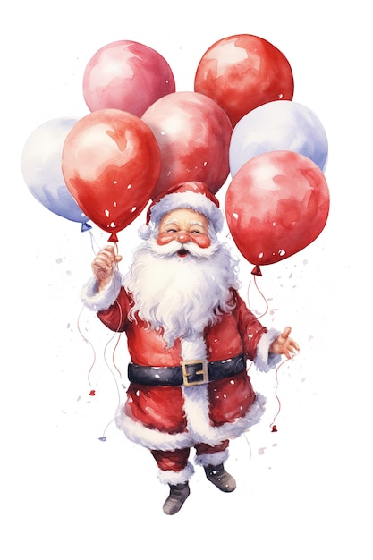 Babbo Natale con palloncini acquerello