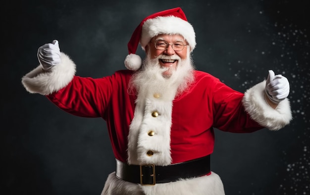 Babbo Natale con presenta sfondo bianco Ritratto di Babbo Natale allegro maschio con regalo colorato
