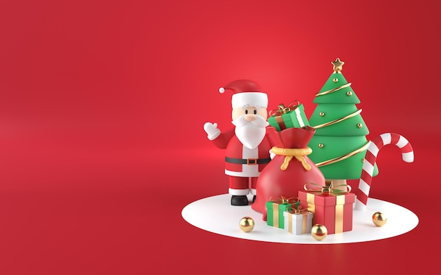 Babbo Natale con regali 3D Rendering 3D