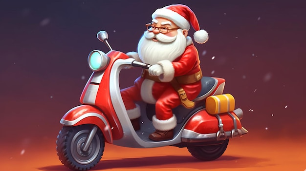 Babbo Natale con regali guida uno scooter IA generativa