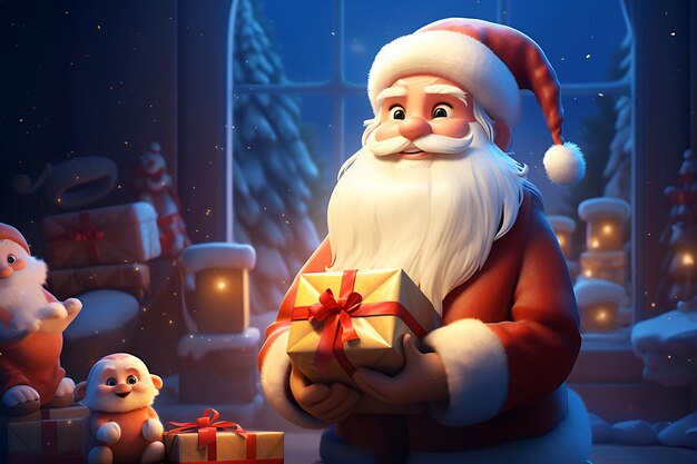 Babbo Natale con regali per bambini sfondo natalizio