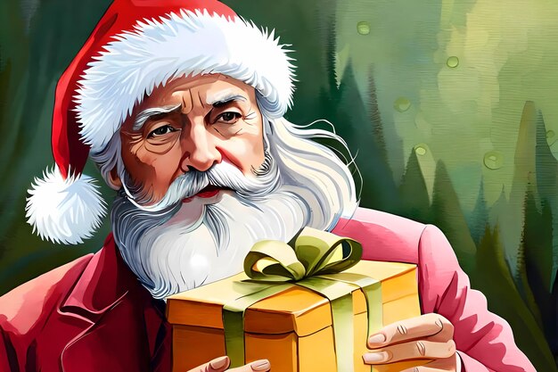 Babbo Natale con regalo di Natale Stile di pittura illustrazione generativa di AI