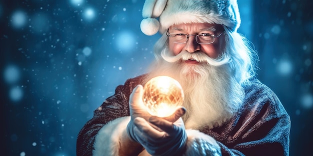 Babbo Natale con una palla di Natale incandescente Illustrazione AI GenerativexA