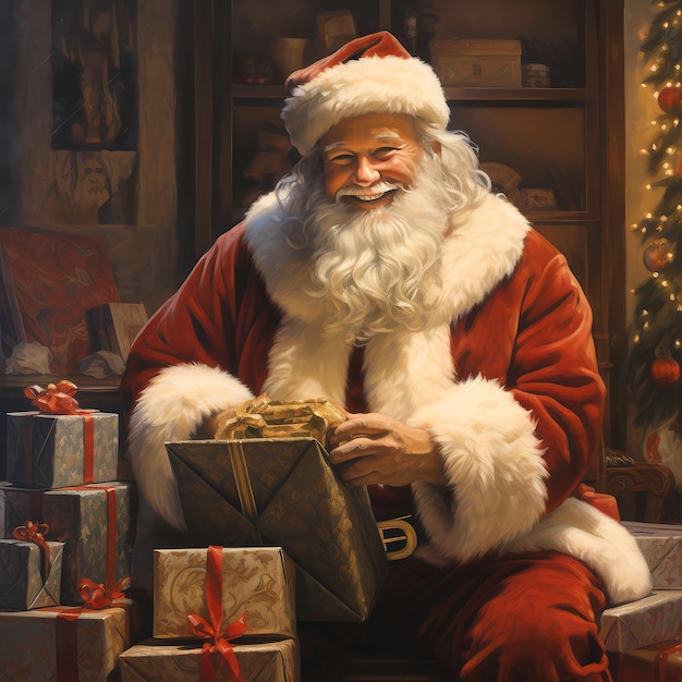 Babbo Natale ha portato regali per Natale e si è riposato accanto al camino Tecnologia generativa AI