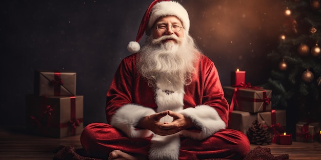 Babbo Natale immerso nella meditazione trova pace interiore e armonia donando magia festosa a se stesso e al mondo AI Generativa AI