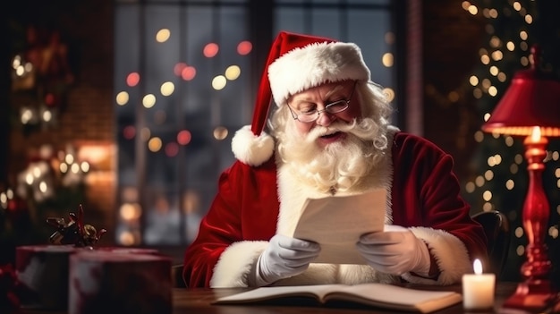 Babbo Natale legge un libro Capodanno e vacanze di Natale L'atmosfera della vacanza Cartolina