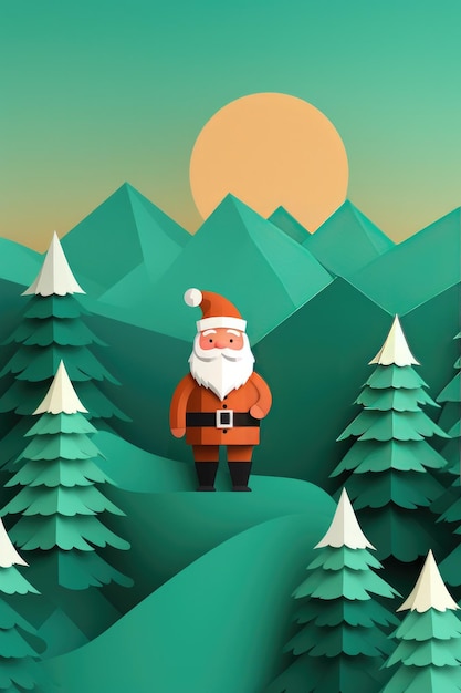 Babbo Natale nel paesaggio invernale sullo sfondo natalizio Banner Generative ai