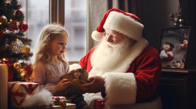 Babbo Natale nel suo ufficio con una bambina