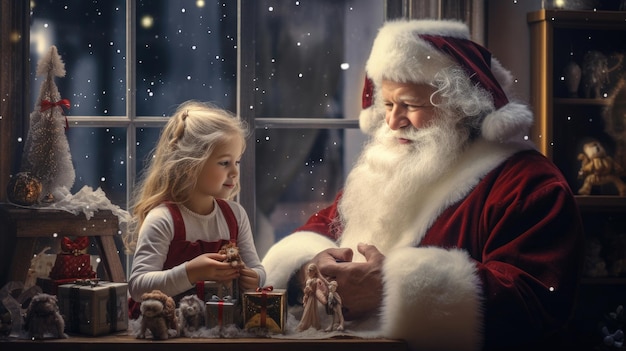 Babbo Natale nel suo ufficio con una bambina