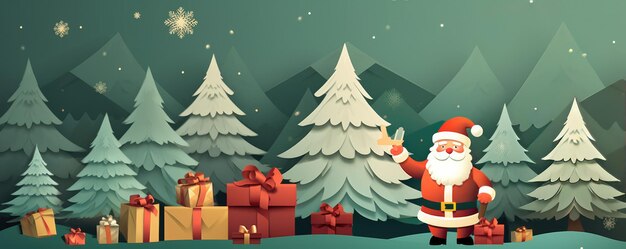 Babbo Natale nella natura innevata carta di auguri di Natale panorama Generative Ai